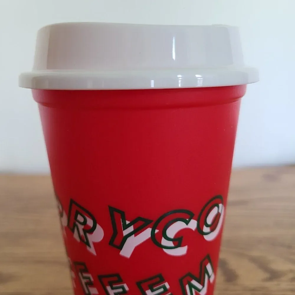 2013 Holiday Christmas Starbucks Red Plastic Collectible Reusable Cup Mug W/Lid